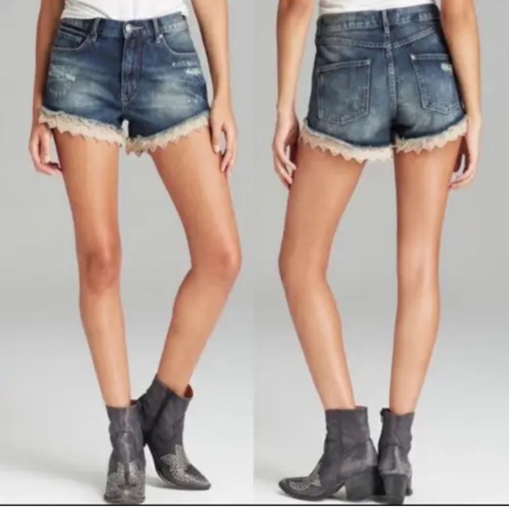 Free People Shorts Size 26 Lace High Rise Denim Cotton Distressed Boho Festival